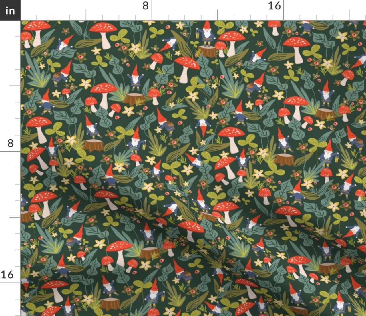 Woodland Gnomes Gnome Garden Mushroom Mushrooms Custom Printed Fabric by Spoonflower Various Fabrics by the Yard or Fat Quarter